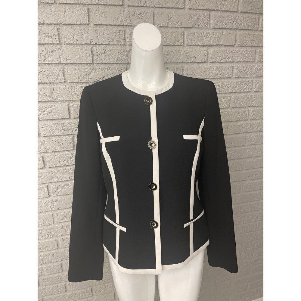 Kasper Women Black & White Trim Blazer / Jacket Size 4